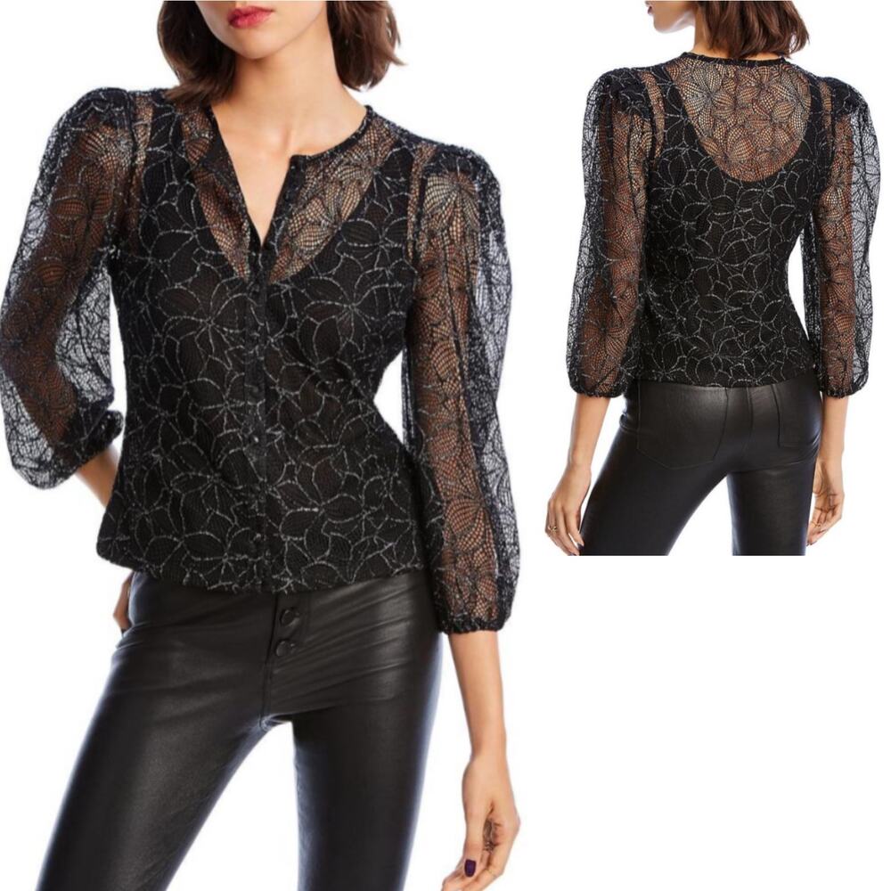 LINI Black Lace Button Up Blouse Size M